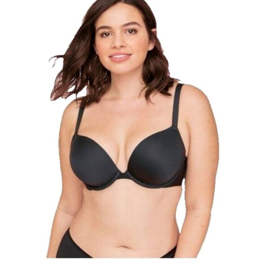 Cacique Lane Bryant 42DD Bra Black Smooth Boost Plunge Satin Solid NWOT